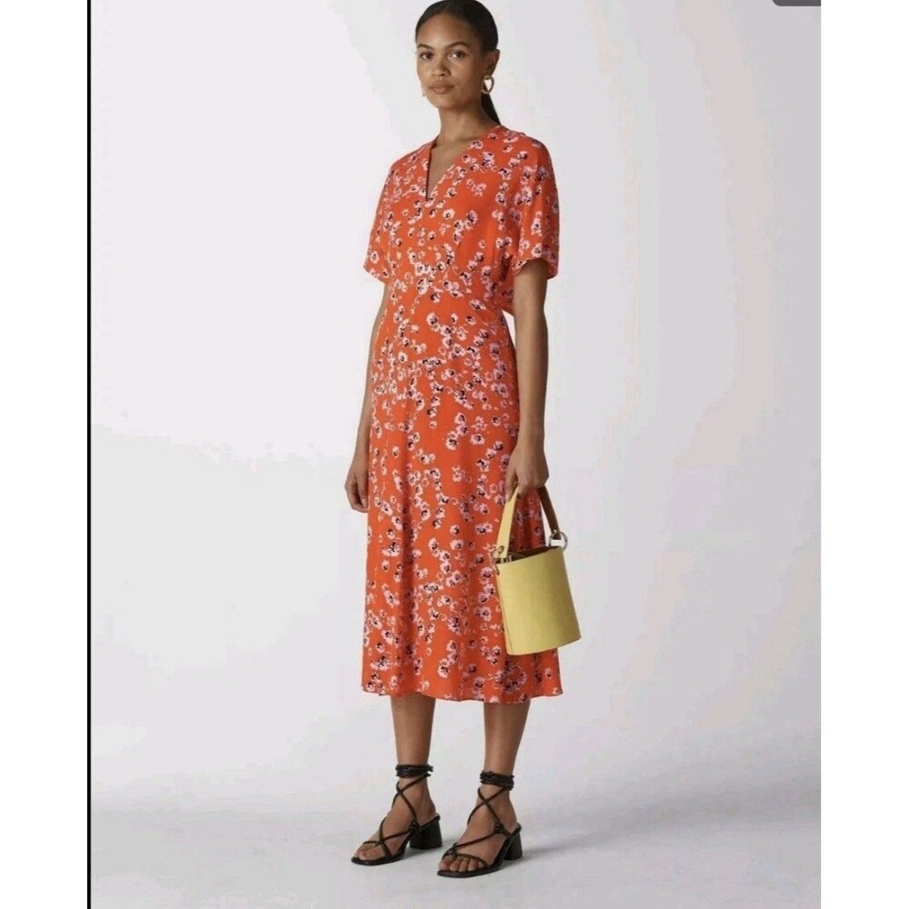 Whistles Midi Dress 10 Digital Daisy Ditsy Zelena Flare Cottage Whimsygoth